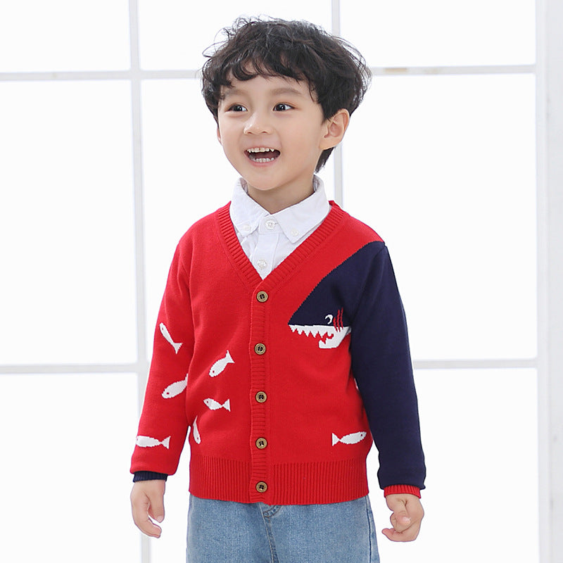 Small fish V-neck sweater for children