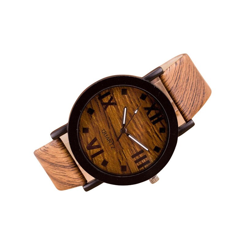 Vintage Wooden Watches Casual Wooden Color Leather Strap