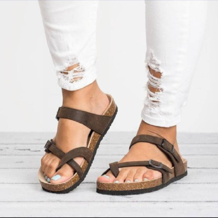 Plover Toe Strap Buckle Comfortable Flat Sandals