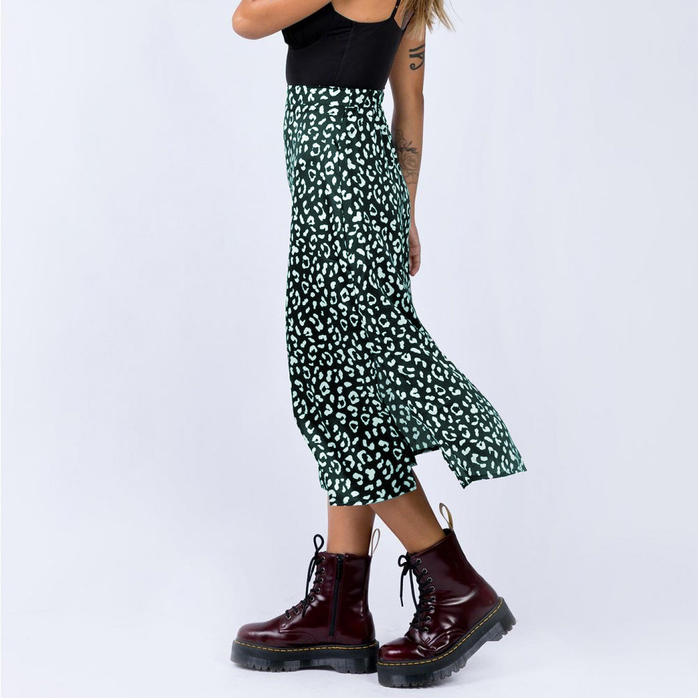 Leopard-print chiffon print split skirt
