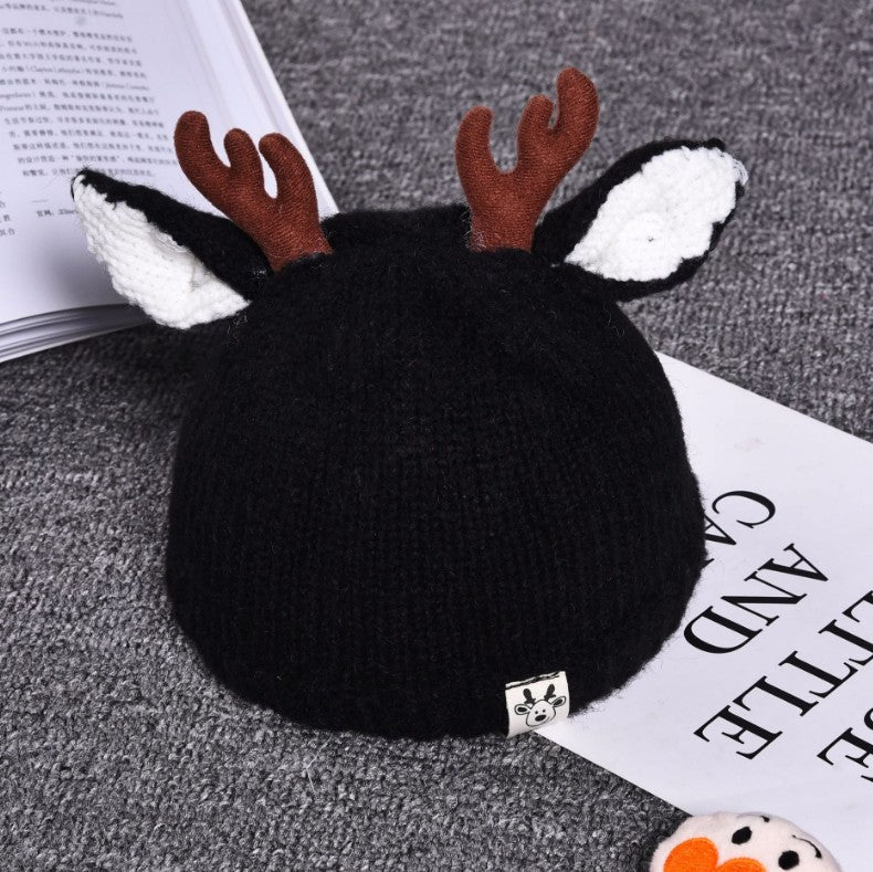 Infant Fall And Winter Thick Warm Wool Ball Baby Knit Caps Boys And Girls Wool Hat Deer Ears