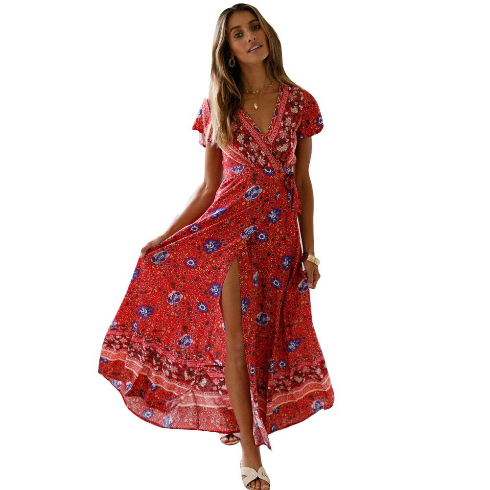 Cross-border new products Amazon summer casual hot holiday print dress sexy long skirt women