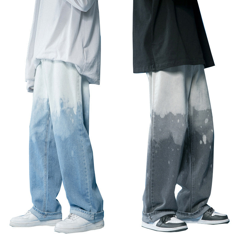 Men's Wide-leg Tie-dye Gradient Denim Casual Pants