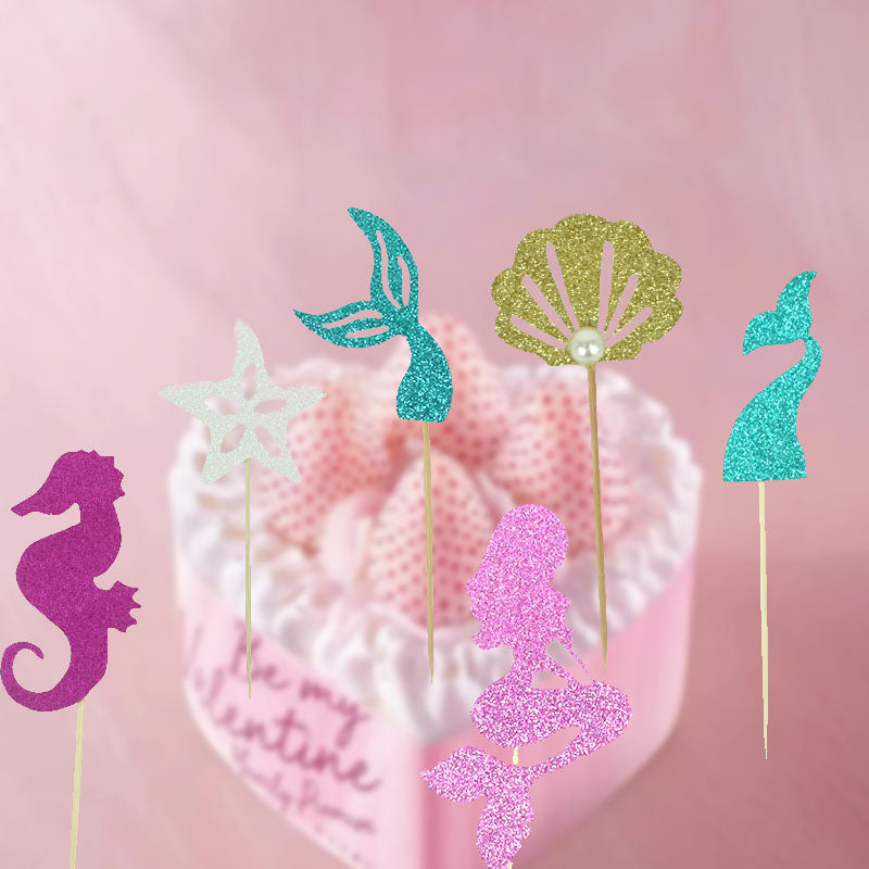 Mermaid Theme Birthday Decoration Party Supplies Children''s Party Decorations Dessert Cake Cards