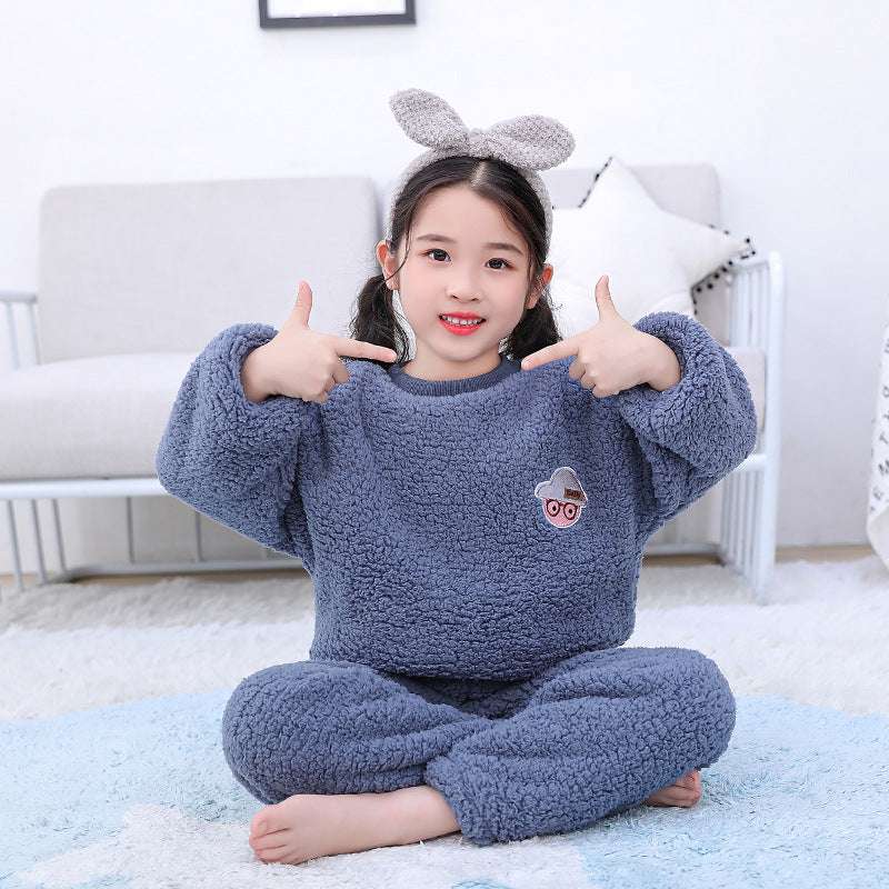 Children's Lamb Velvet Pajamas Middle-aged Kid's Suit (by quicklify)