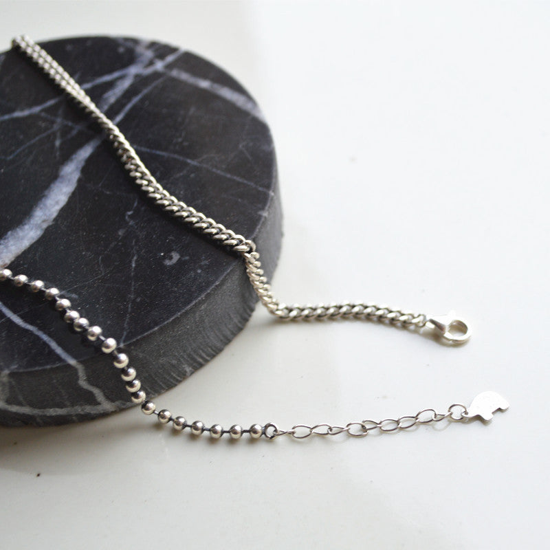 925 Silver Retro Stitching Chain Asymmetric Necklace