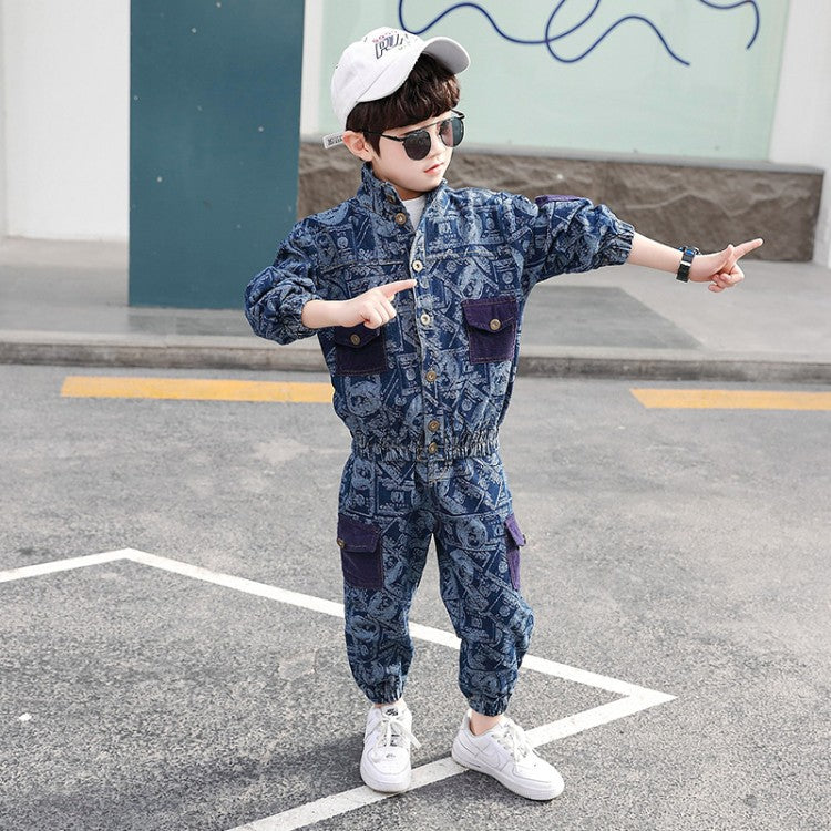 Fashion Simple Print Boy Denim Suit