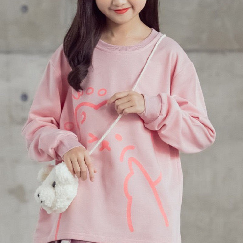 Girls Autumn Net Celebrity Cotton Sweater Long-sleeved Big Children's Suit
