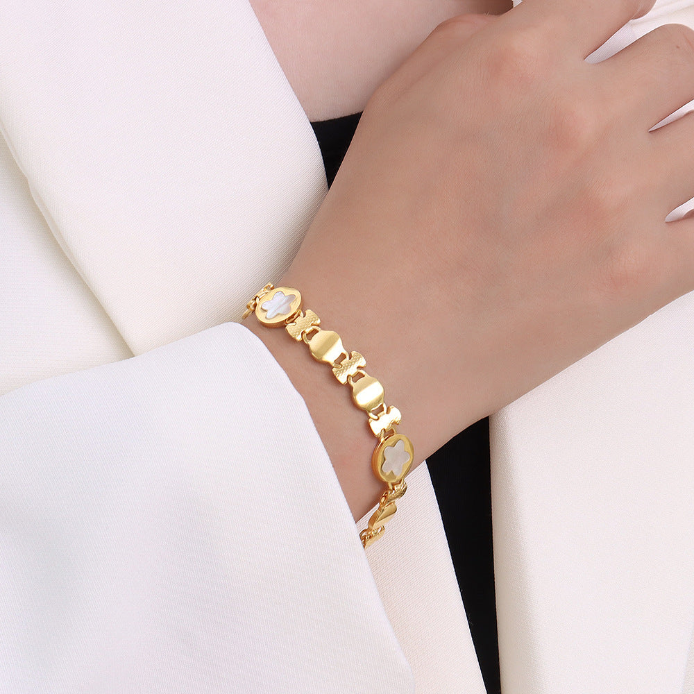Frosty Wind 18k Gold Color Preserving Jewelry Small Flower Round White Sea Shell Bracelet Women
