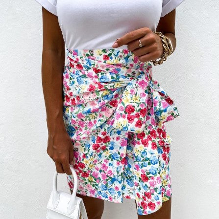 High Waist Floral Irregular Slim Skirt