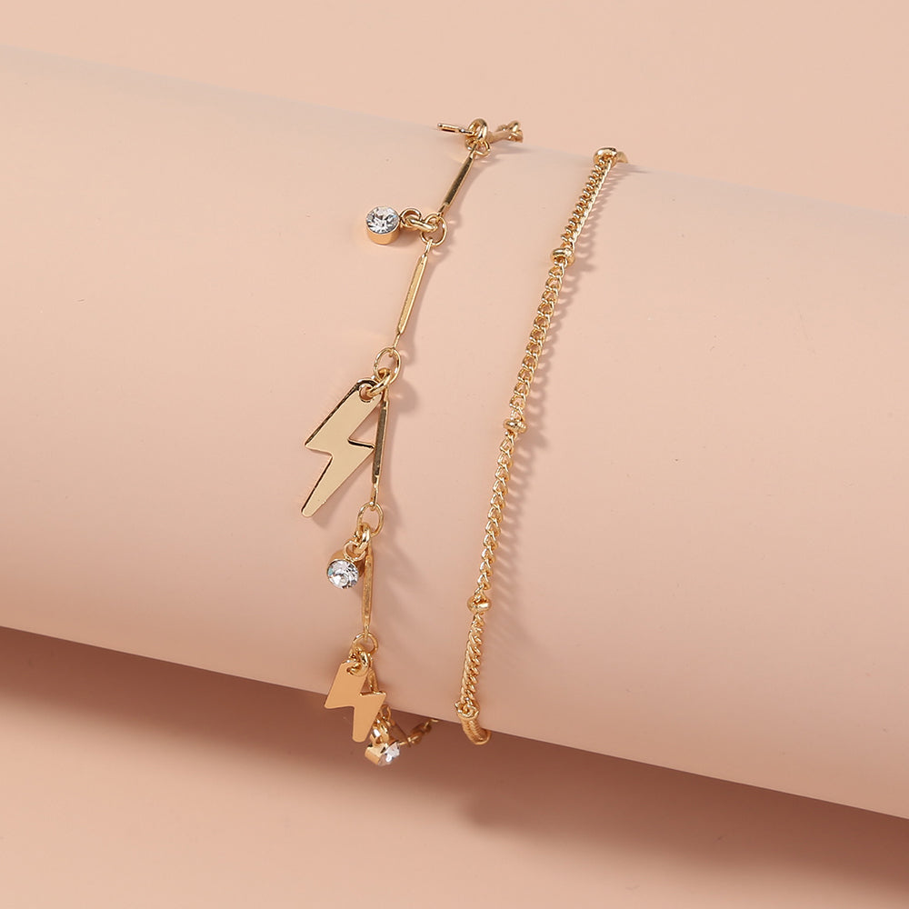 European and American fashion jewelry trend lightning zircon tassel bracelet simple ins wind wild double-layer bracelet female