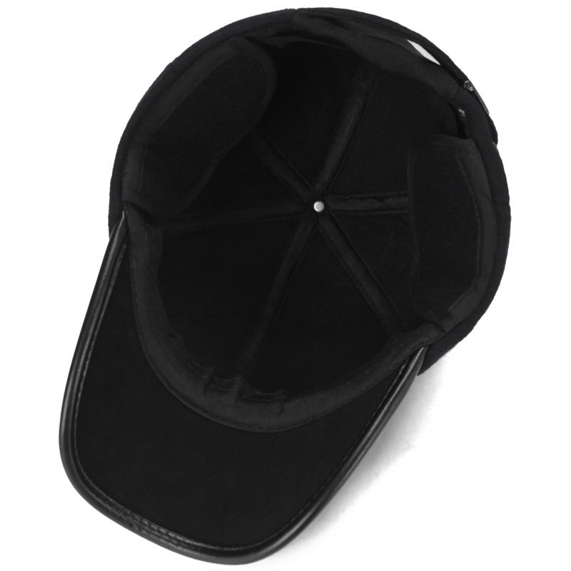 Men's  Hat Thickened Warm PU Leather Baseball Cap