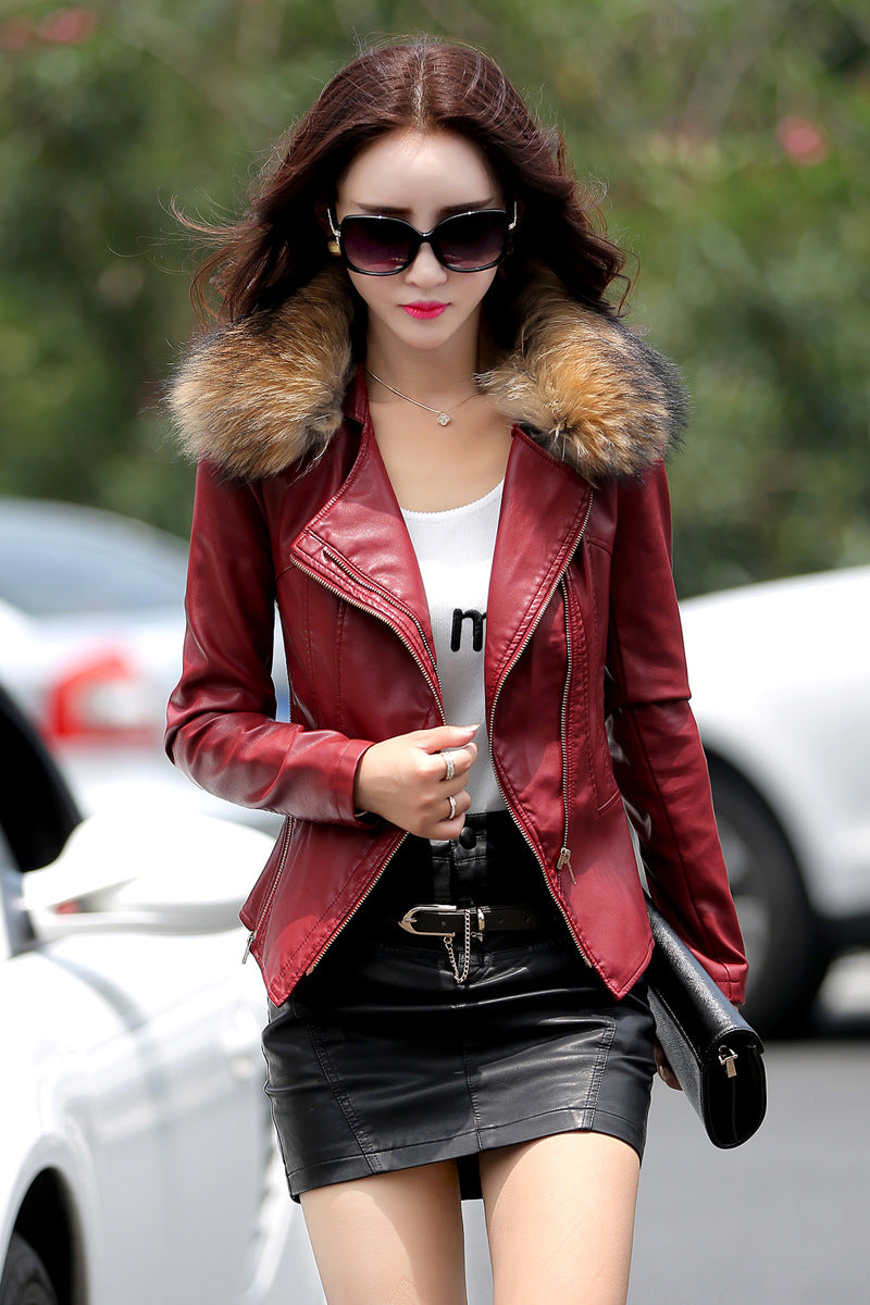 Slim-Fit Plus Cotton Fur Collar Coat Jacket