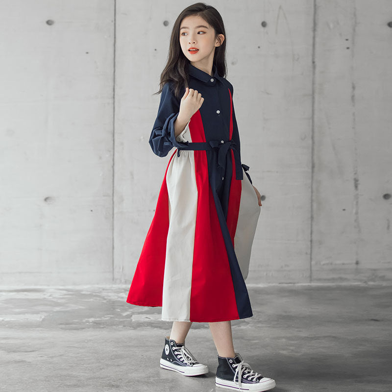 Korean Version Of The Big Kids Girls Multi-color Stitching Fashion A-line Skirt