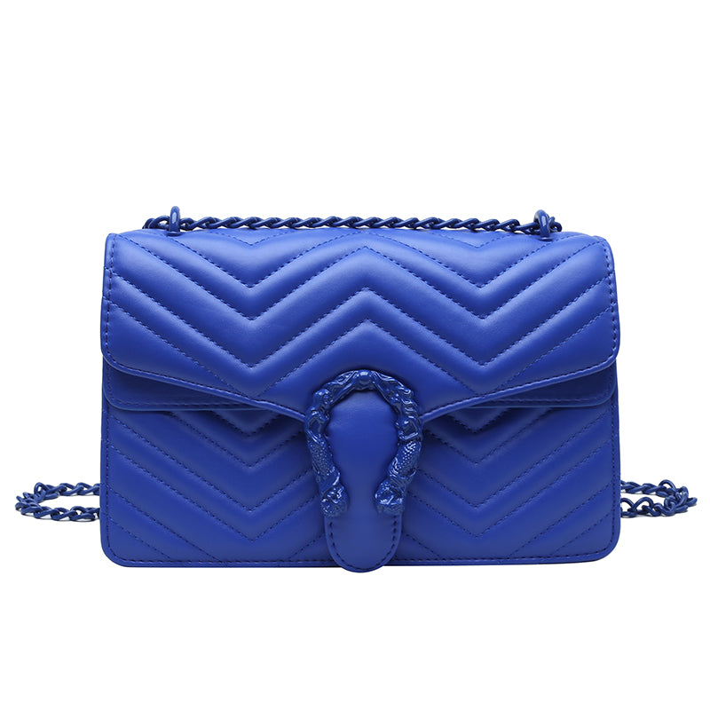 High Quality Solid Color Pu Corrugated Embroidery Thread Flap Crossbody Bag