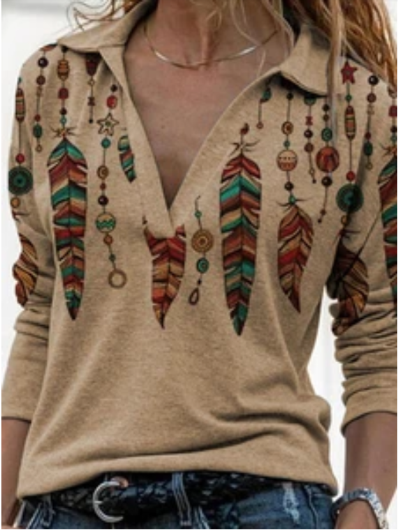 Retro long-sleeved  V-neck shirt sweater