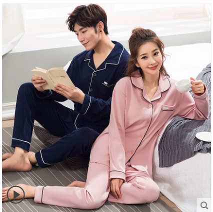 Couple pajamas long sleeve pure cotton