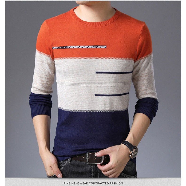Round Collar Striped Cotton Sweaters
