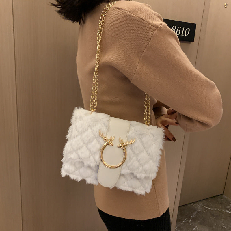 Fashion all-match lamb plush shoulder bag messenger bag