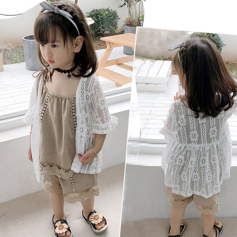Lace sleeve baby sun protection shirt