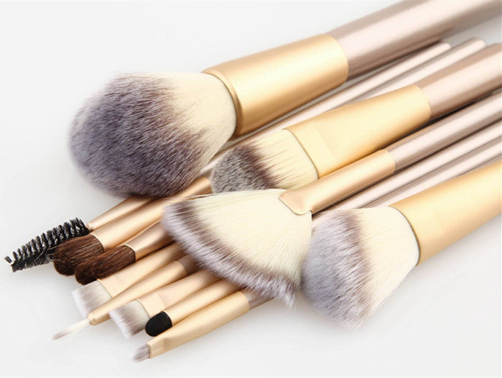 12 Persian Hair Beige Makeup Brushes Champagne Brush Handle Set