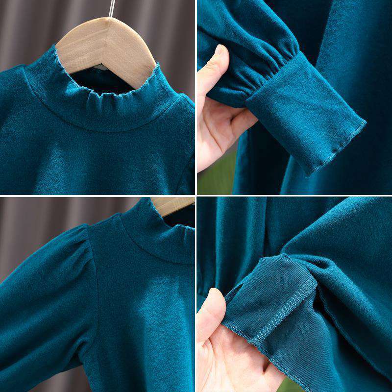 Girls Stand Collar Long Sleeve Puff Sleeves