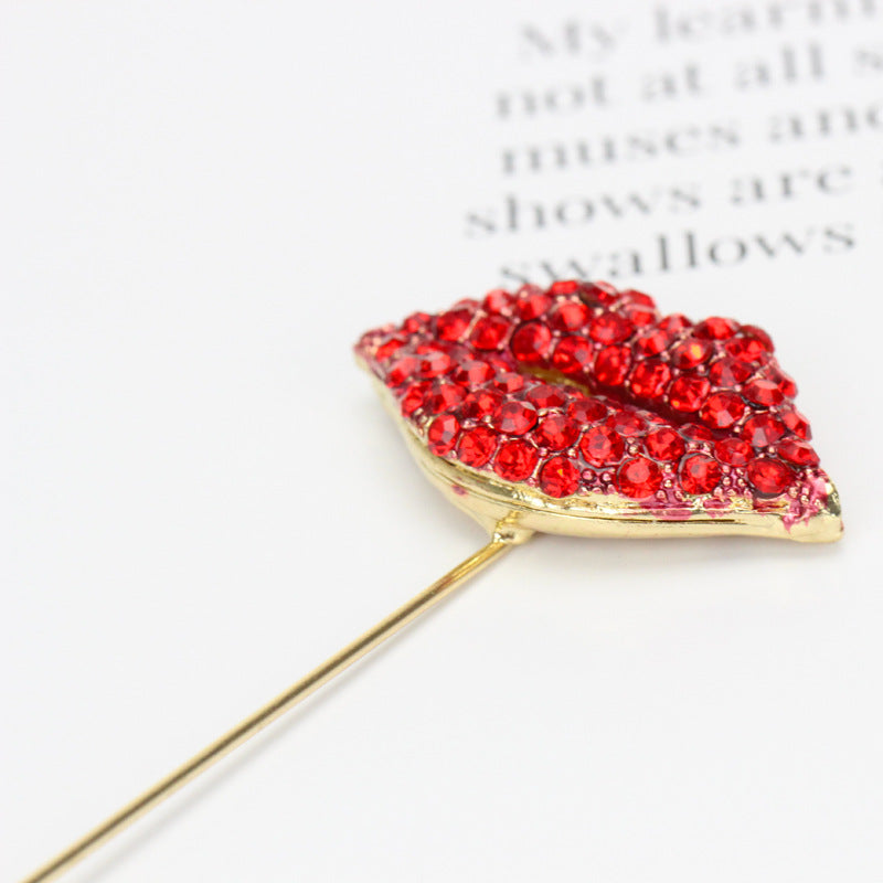 Diamond red lip lipstick brooch