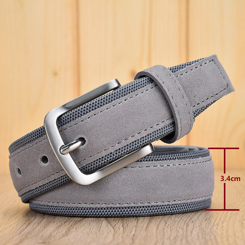 Suede Leather Buckle Oxford Cloth Men's Belt