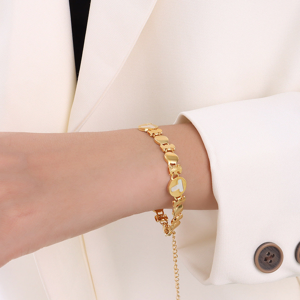 Frosty Wind 18k Gold Color Preserving Jewelry Small Flower Round White Sea Shell Bracelet Women