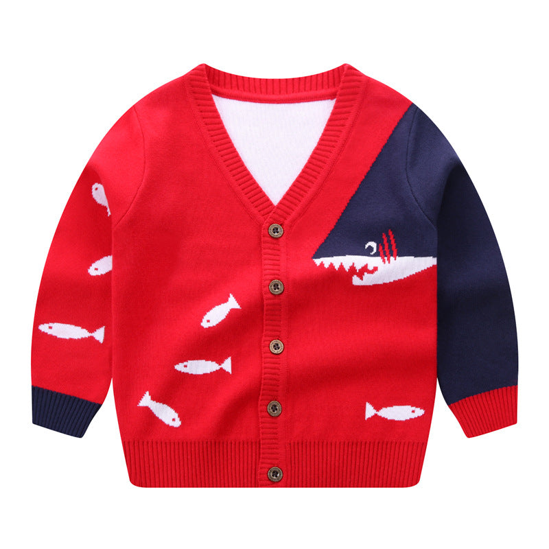 Small fish V-neck sweater for children