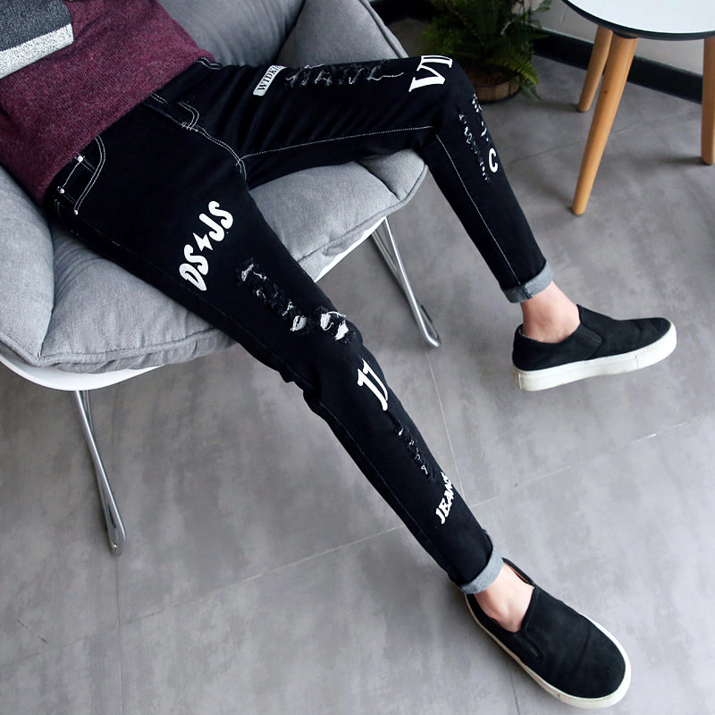 Autumn black ripped ankle jeans