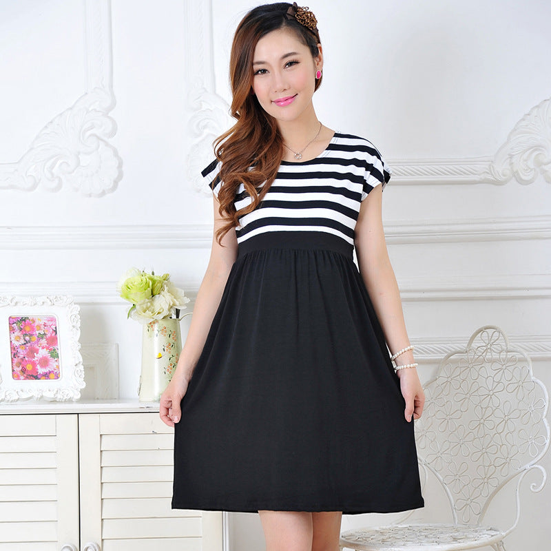 Mid-Length Fashion Striped Plus Size Maternity Dress
