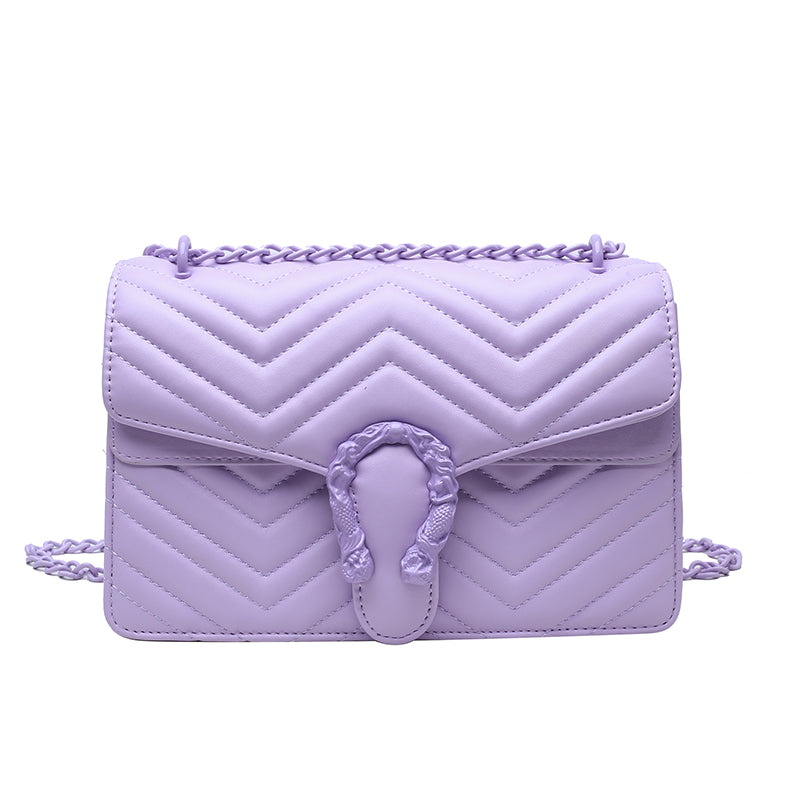 High Quality Solid Color Pu Corrugated Embroidery Thread Flap Crossbody Bag