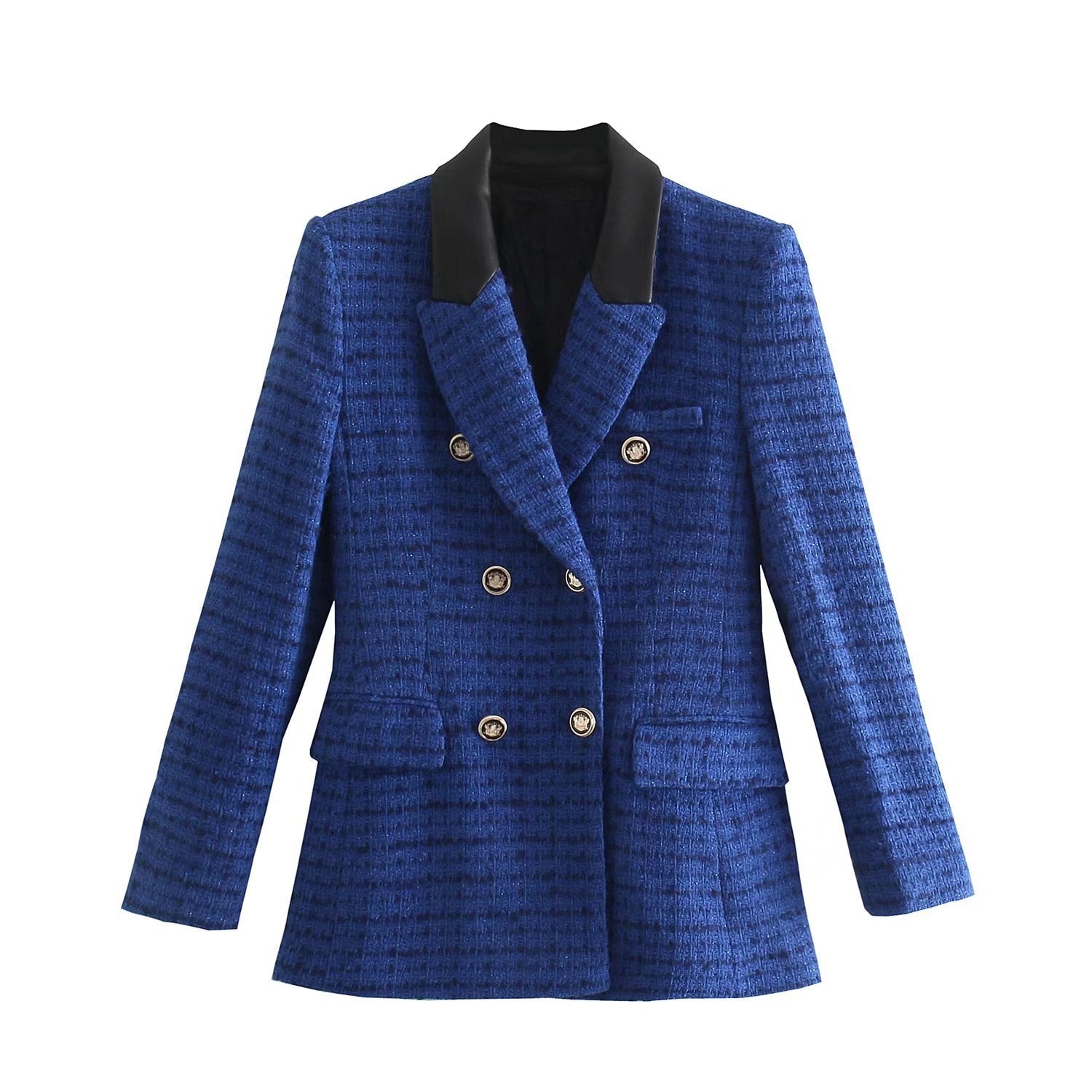 Women's Faux Leather Stitching Textured Suit Jacket