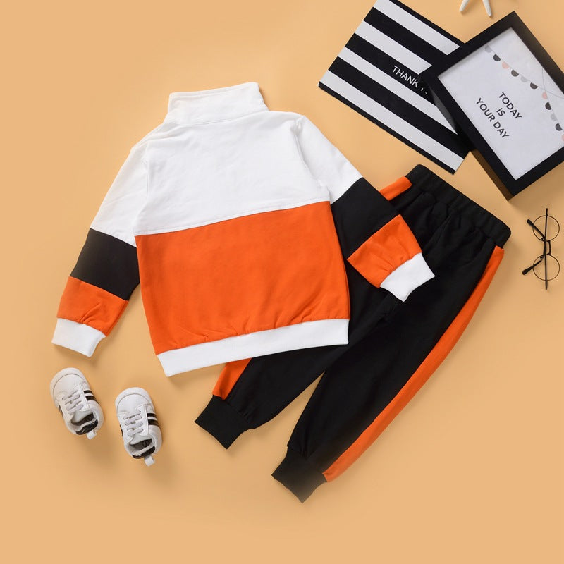 Letter Long Sleeve Top With Color Block Trousers