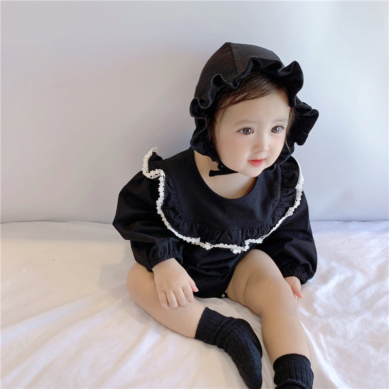 Autumn Baby Girl Lace Ruffle Collar Long Sleeve Romper Hat