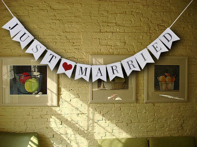 JUST MARRIED Letter Fish Tail Pull Flag Retro Creative Garland
