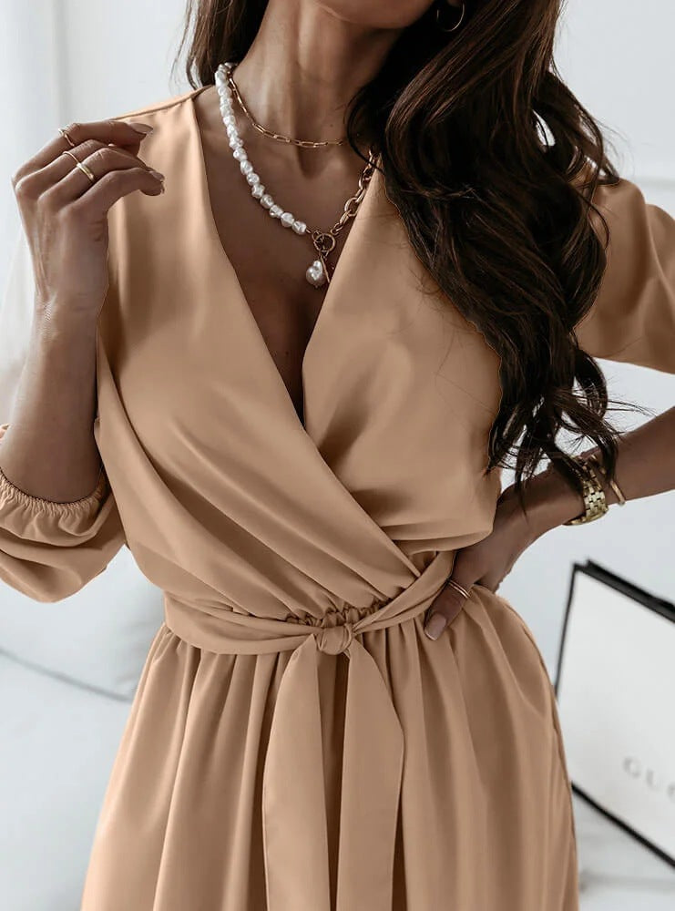 Fashion Long-sleeved Temperament Waist Slim Dress