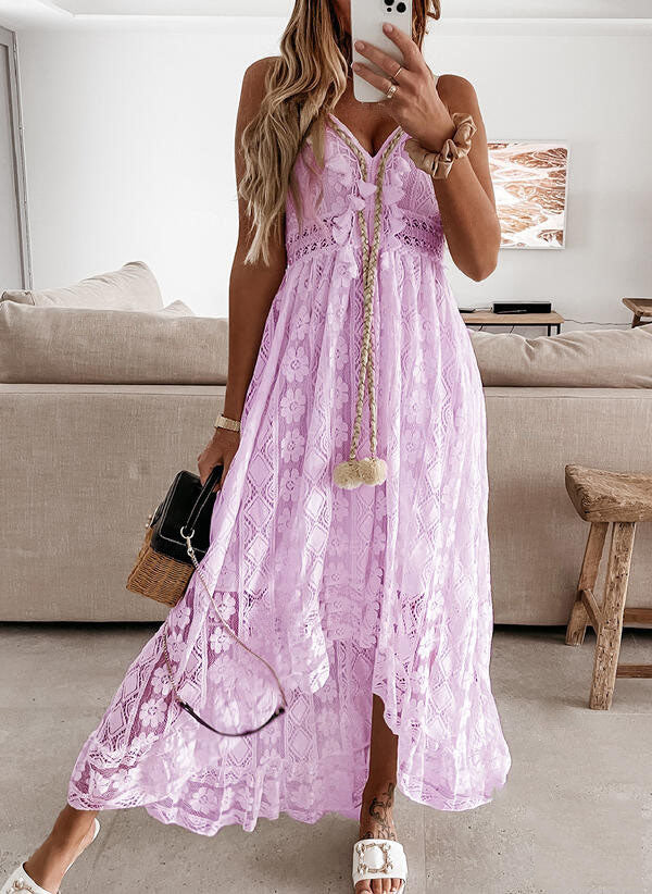 Women's Lace Sling Big Dress Solid Color Long Dress