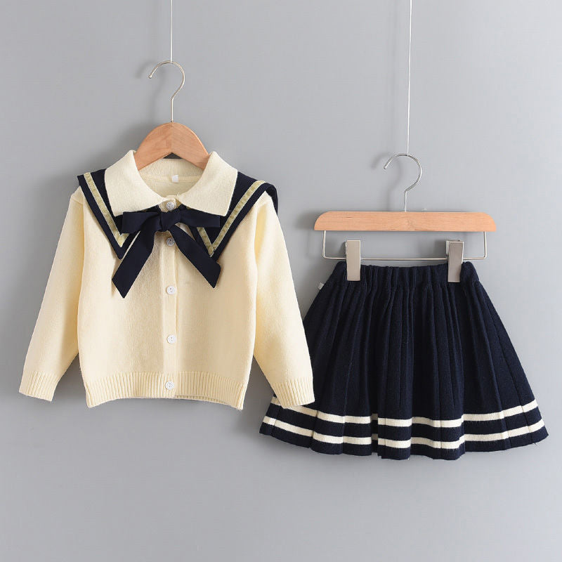 Western Style Girl Knitted Cardigan Sweater Skirt Two-piece Suit