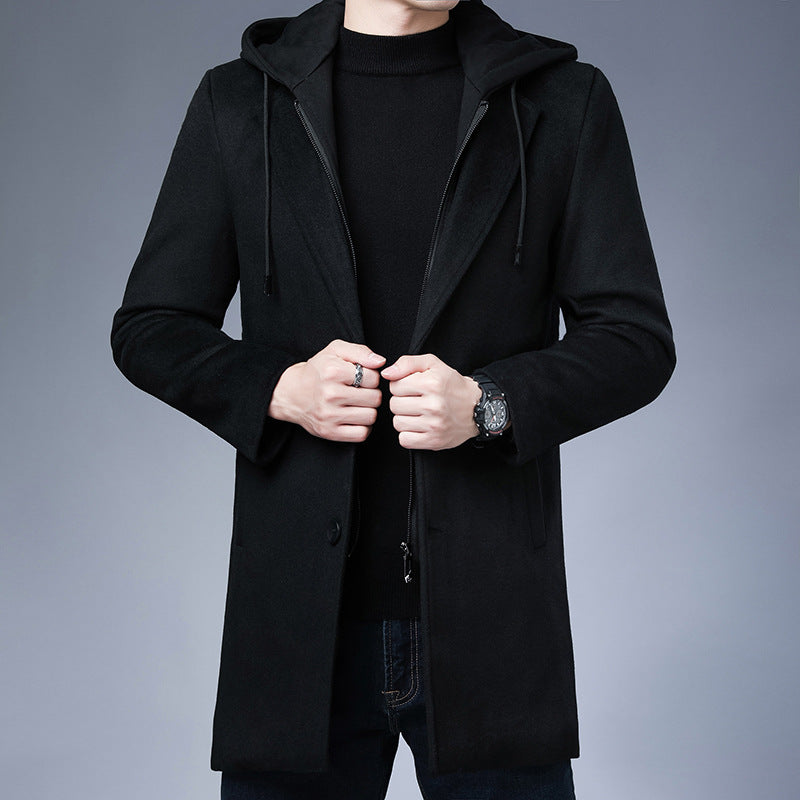 Detachable Hooded Woolen Winter Coat Jacket