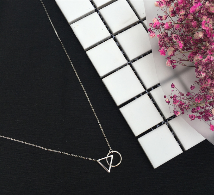 Simple 925 Sterling Silver Geometric Pendant Necklace