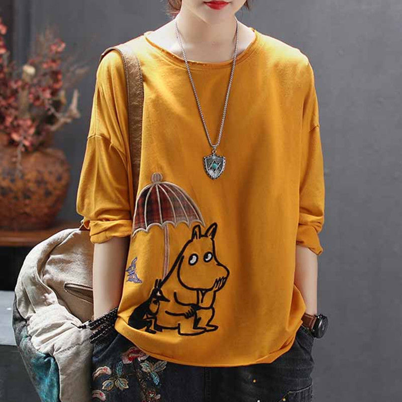 Cartoon Patch Embroidery Round Neck T-shirt