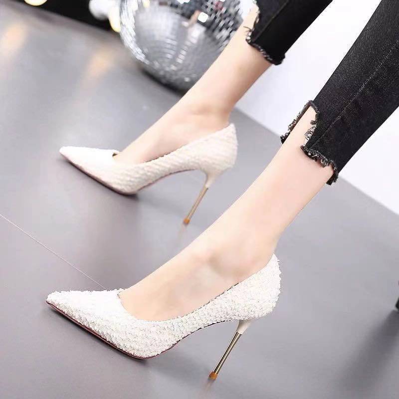 New White High Heels Women Stiletto Pointed Toe