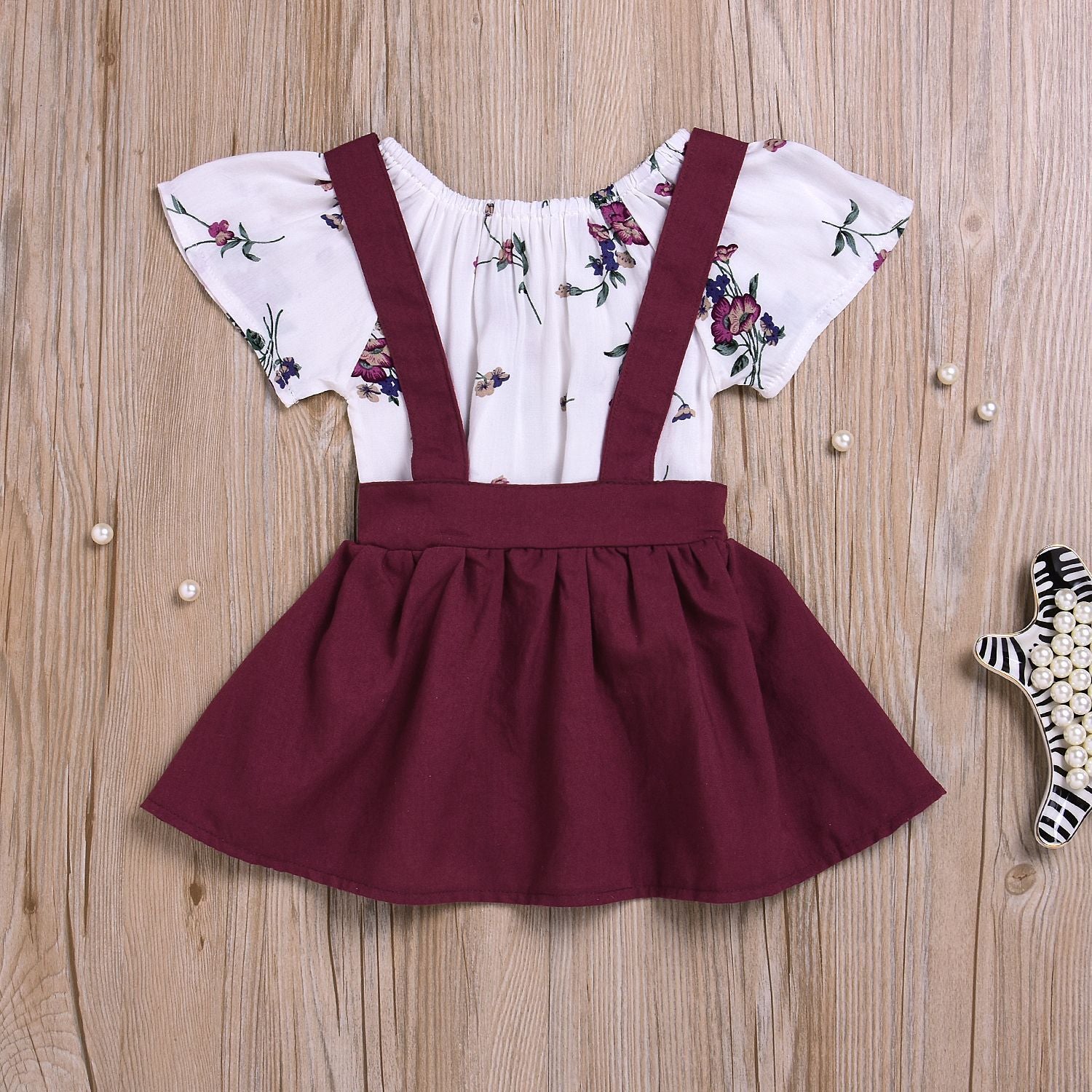 Girls Floral Romper Suspender Skirt