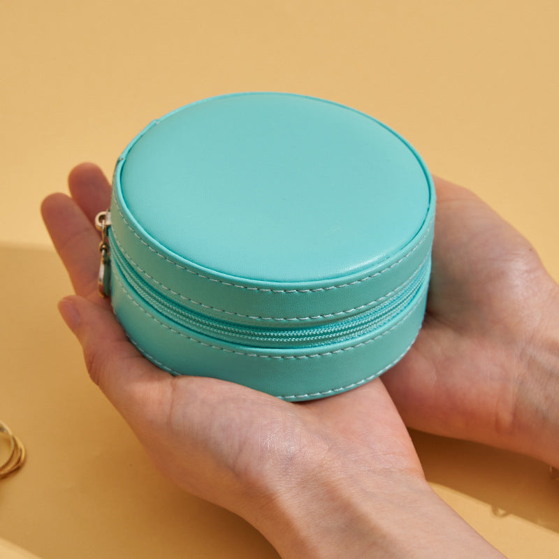 Creative Travel Portable Leather Round Jewelry Box