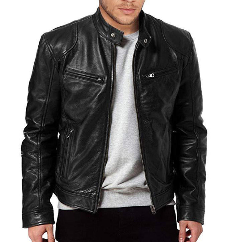 Pu Leather Collar Slim Leather Jacket