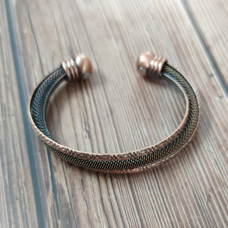Red copper curved double round magnetic bracelet