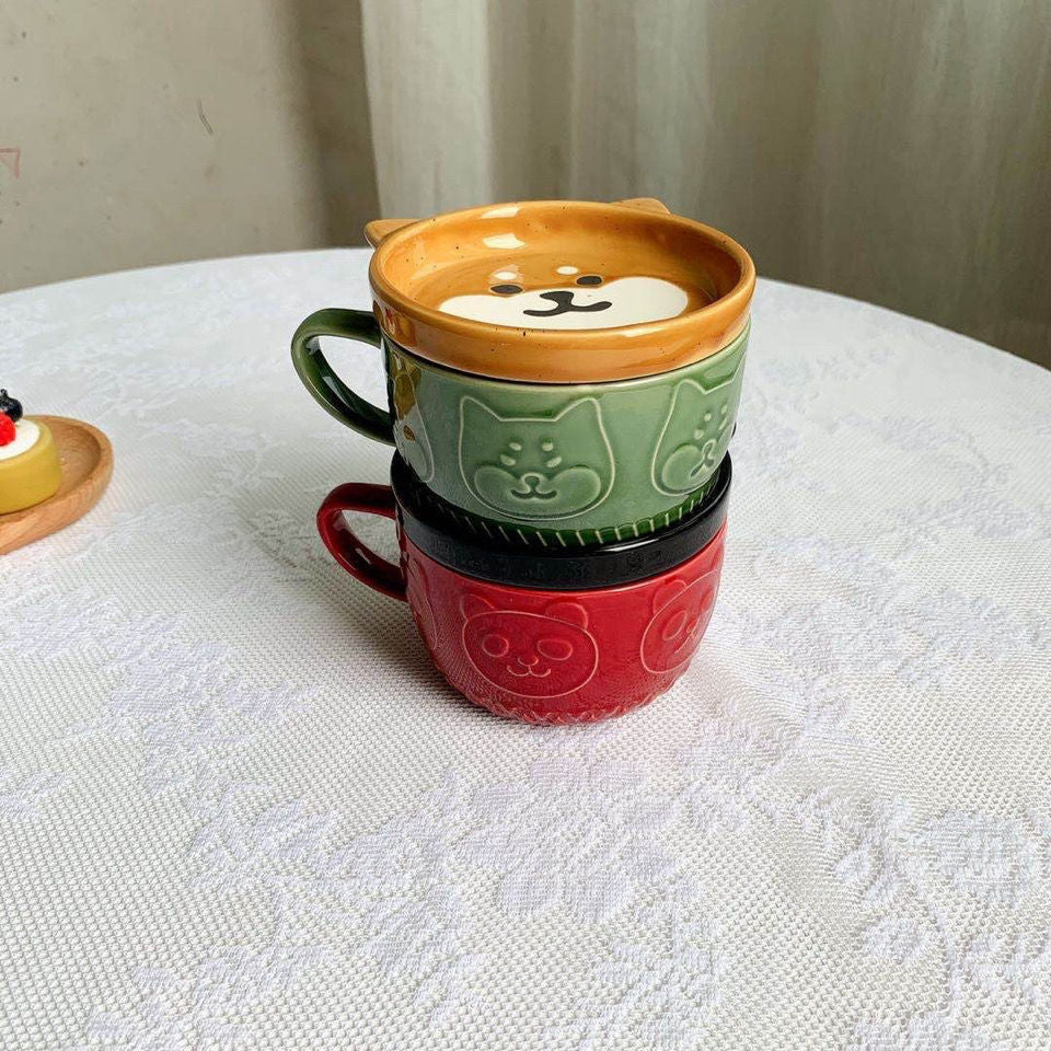 Panda Shiba Inu Ceramic Mug With Lid