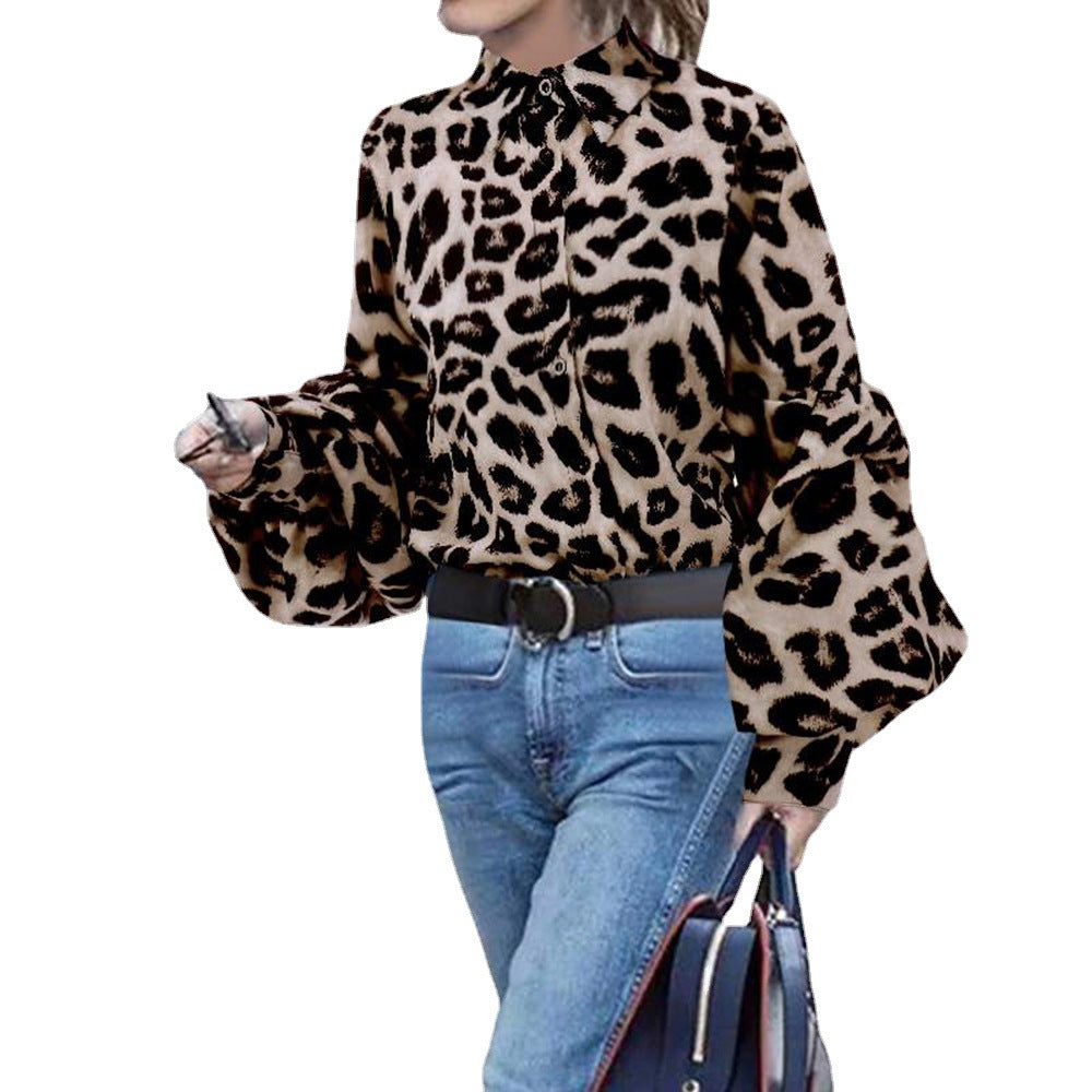 Loose And Thin Leopard Print Long-Sleeved Shirt Casual Lapel Cardigan Top